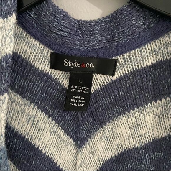 Style & Co. Women’s Open Front Long Sleeve Striped Blue Cardigan Sweater size L - Picture 3 of 3